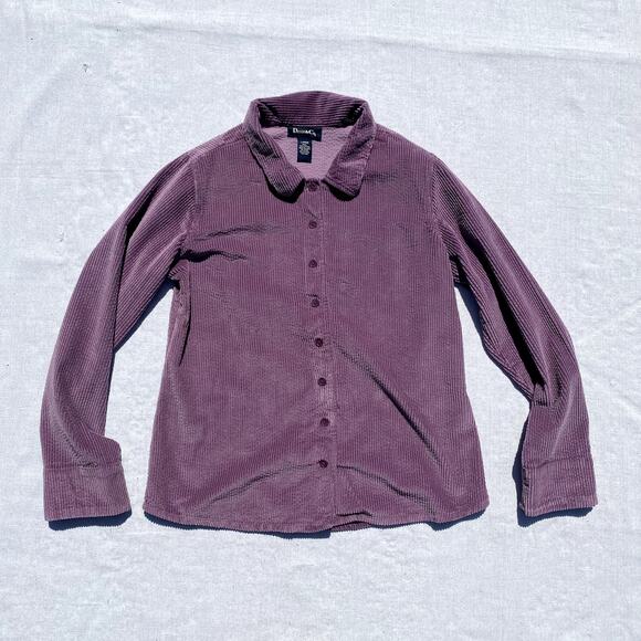 VTG Denim & Co. Corduroy Button Up Shacket Jacket Shirt Large Fall Long Sleeve - Picture 1 of 3